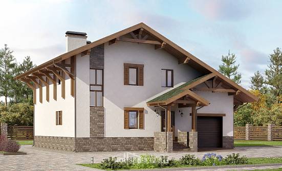 190-007-П Проект двухэтажного дома с мансардой и гаражом, современный коттедж из кирпича Ессентуки | Проекты домов от House Expert
