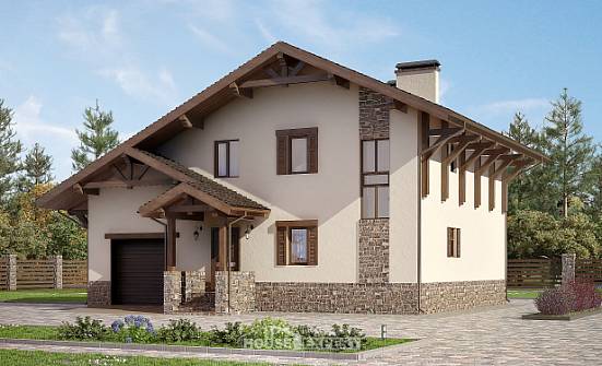 190-007-Л Проект двухэтажного дома с мансардой и гаражом, средний домик из кирпича Буденновск | Проекты домов от House Expert