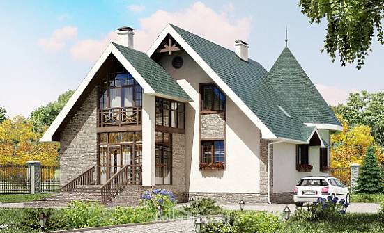 170-003-Л Проект двухэтажного дома мансардный этаж, небольшой коттедж из теплоблока Ставрополь | Проекты домов от House Expert