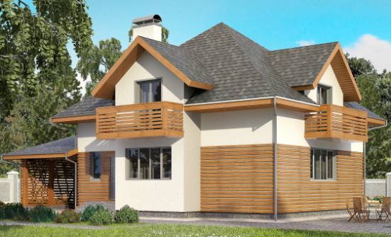 155-004-П Проект двухэтажного дома с мансардным этажом и гаражом, экономичный домик из керамзитобетонных блоков Ессентуки | Проекты домов от House Expert