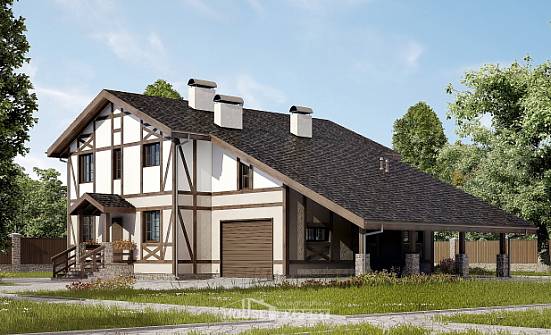 250-002-П Проект двухэтажного дома с мансардным этажом и гаражом, просторный домик из кирпича Пятигорск | Проекты домов от House Expert