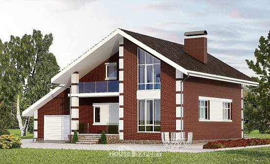 180-001-Л Проект двухэтажного дома мансардой и гаражом, уютный домик из арболита Ставрополь | Проекты домов от House Expert