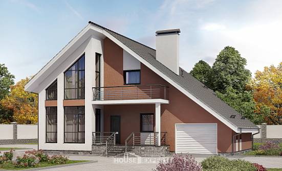 200-007-П Проект двухэтажного дома мансардой, гараж, просторный коттедж из поризованных блоков Зеленокумск | Проекты домов от House Expert