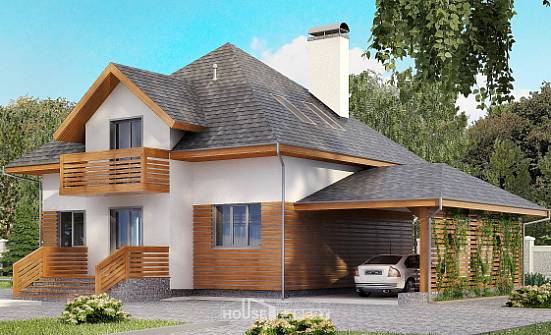155-004-П Проект двухэтажного дома с мансардным этажом и гаражом, экономичный домик из керамзитобетонных блоков Ессентуки | Проекты домов от House Expert