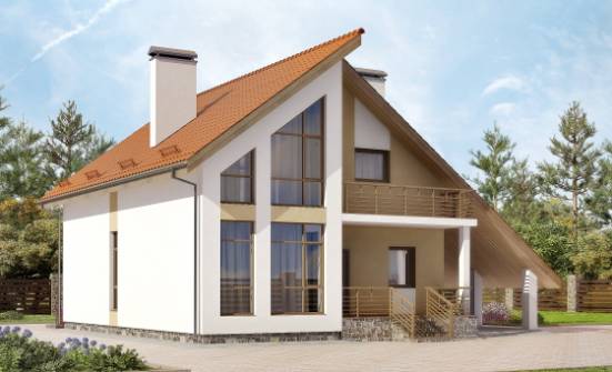 170-009-П Проект двухэтажного дома с мансардным этажом, гараж, современный загородный дом из пеноблока Кисловодск | Проекты домов от House Expert