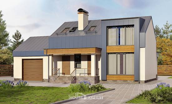 150-015-П Проект двухэтажного дома с мансардой и гаражом, бюджетный коттедж из арболита Невинномысск | Проекты домов от House Expert