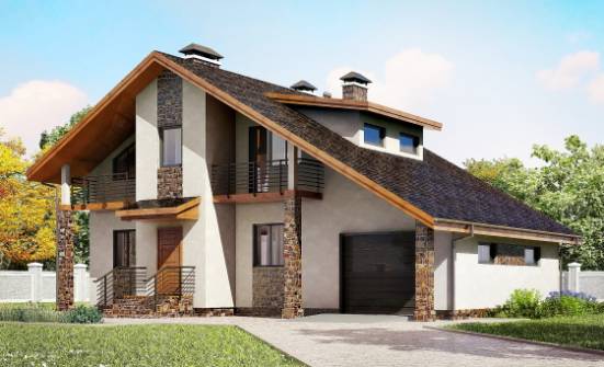 180-008-П Проект двухэтажного дома с мансардой и гаражом, средний домик из поризованных блоков Железноводск | Проекты домов от House Expert