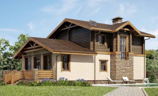 170-004-П Проект двухэтажного дома с мансардой, гараж, компактный загородный дом из газобетона из бревен Кисловодск | Проекты домов от House Expert