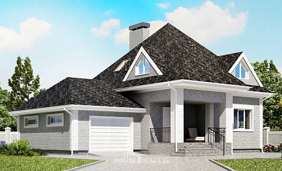 135-001-Л Проект двухэтажного дома мансардой и гаражом, недорогой коттедж из кирпича Ессентуки | Проекты домов от House Expert