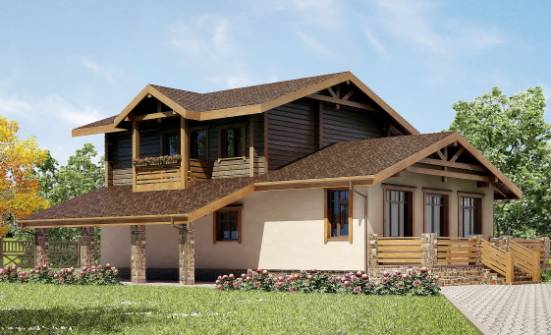 170-004-П Проект двухэтажного дома с мансардой, гараж, компактный загородный дом из газобетона из бревен Кисловодск | Проекты домов от House Expert