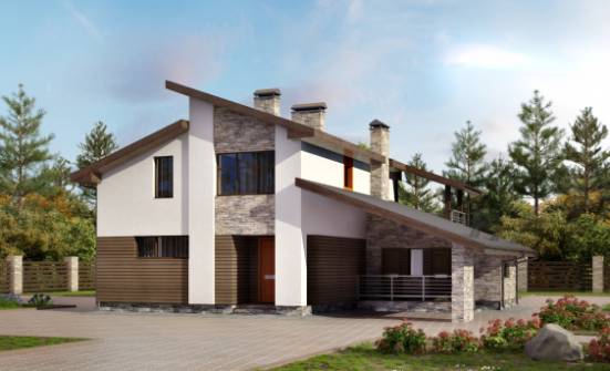 200-010-П Проект двухэтажного дома с мансардным этажом и гаражом, красивый дом из бризолита Нефтекумск | Проекты домов от House Expert