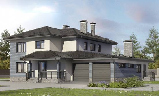 340-005-П Проект двухэтажного дома и гаражом, современный домик из арболита Нефтекумск | Проекты домов от House Expert