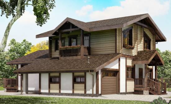 190-004-П Проект двухэтажного дома мансардой, гараж, классический домик из твинблока из дерева Зеленокумск | Проекты домов от House Expert