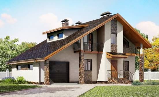 180-008-Л Проект двухэтажного дома мансардный этаж, гараж, красивый дом из арболита Ессентуки | Проекты домов от House Expert
