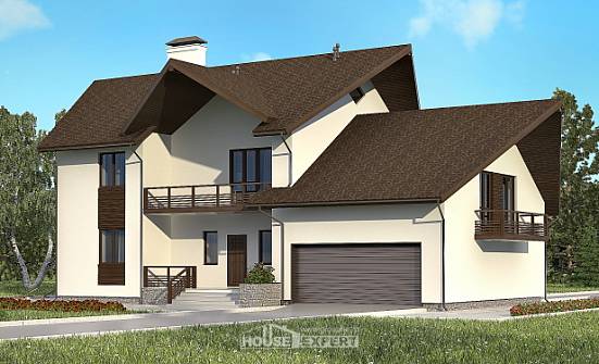 300-002-П Проект двухэтажного дома с мансардой и гаражом, просторный коттедж из теплоблока Ессентуки | Проекты домов от House Expert