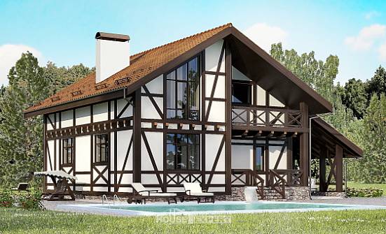 155-002-П Проект двухэтажного дома с мансардным этажом, гараж, красивый домик из твинблока Кисловодск | Проекты домов от House Expert