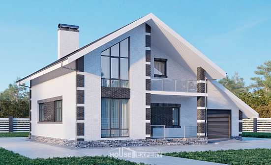 190-008-П Проект двухэтажного дома с мансардой, гараж, уютный дом из бризолита Новоалександровск | Проекты домов от House Expert