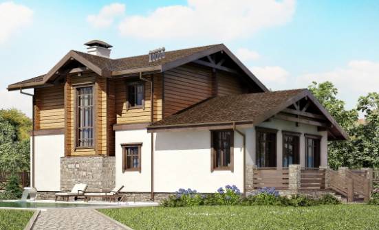 170-004-Л Проект двухэтажного дома мансардой, гараж, бюджетный домик из блока из дерева Зеленокумск | Проекты домов от House Expert