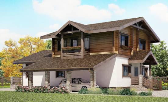 170-004-Л Проект двухэтажного дома мансардой, гараж, бюджетный домик из блока из дерева Зеленокумск | Проекты домов от House Expert