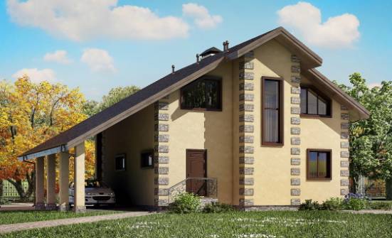150-003-П Проект двухэтажного дома с мансардой и гаражом, уютный загородный дом из теплоблока Зеленокумск | Проекты домов от House Expert