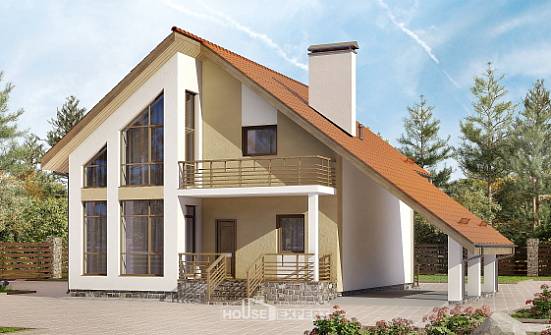 170-009-П Проект двухэтажного дома с мансардным этажом, гараж, современный загородный дом из пеноблока Кисловодск | Проекты домов от House Expert