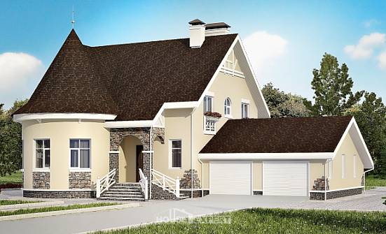 275-001-Л Проект двухэтажного дома с мансардой и гаражом, большой загородный дом из кирпича Пятигорск | Проекты домов от House Expert