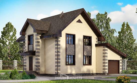 160-004-П Проект двухэтажного дома и гаражом, компактный домик из газобетона Невинномысск | Проекты домов от House Expert