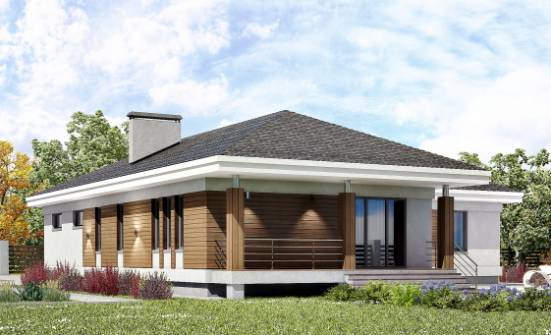 165-001-П Проект одноэтажного дома и гаражом, простой коттедж из бризолита Нефтекумск | Проекты одноэтажных домов от House Expert