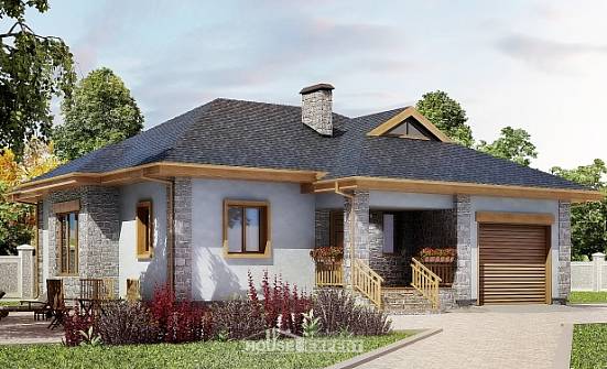 130-006-П Проект одноэтажного дома и гаражом, простой дом из твинблока Пятигорск | Проекты домов от House Expert