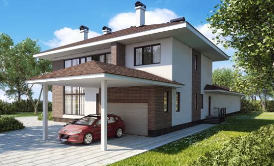 340-001-П Проект двухэтажного дома и гаражом, классический коттедж из кирпича Минеральные Воды | Проекты домов от House Expert