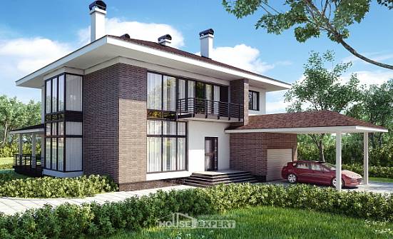 340-001-П Проект двухэтажного дома и гаражом, классический коттедж из кирпича Минеральные Воды | Проекты домов от House Expert