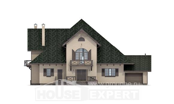 350-001-П Проект двухэтажного дома мансардой и гаражом, огромный загородный дом из пеноблока, Железноводск