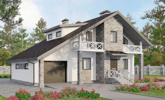 180-017-Л Проект двухэтажного дома мансардой и гаражом, простой загородный дом из теплоблока, Пятигорск