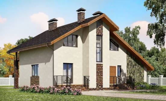 180-008-Л Проект двухэтажного дома с мансардой, гараж, уютный коттедж из бризолита, Железноводск