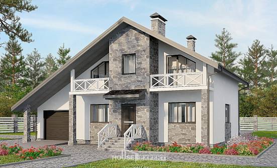 180-017-Л Проект двухэтажного дома с мансардой, гараж, средний домик из арболита, Лермонтов