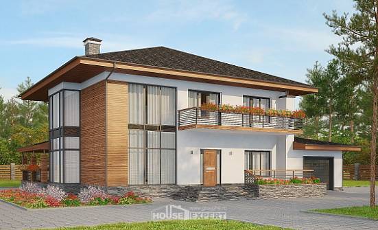 305-001-П Проект двухэтажного дома и гаражом, красивый загородный дом из газобетона, Лермонтов